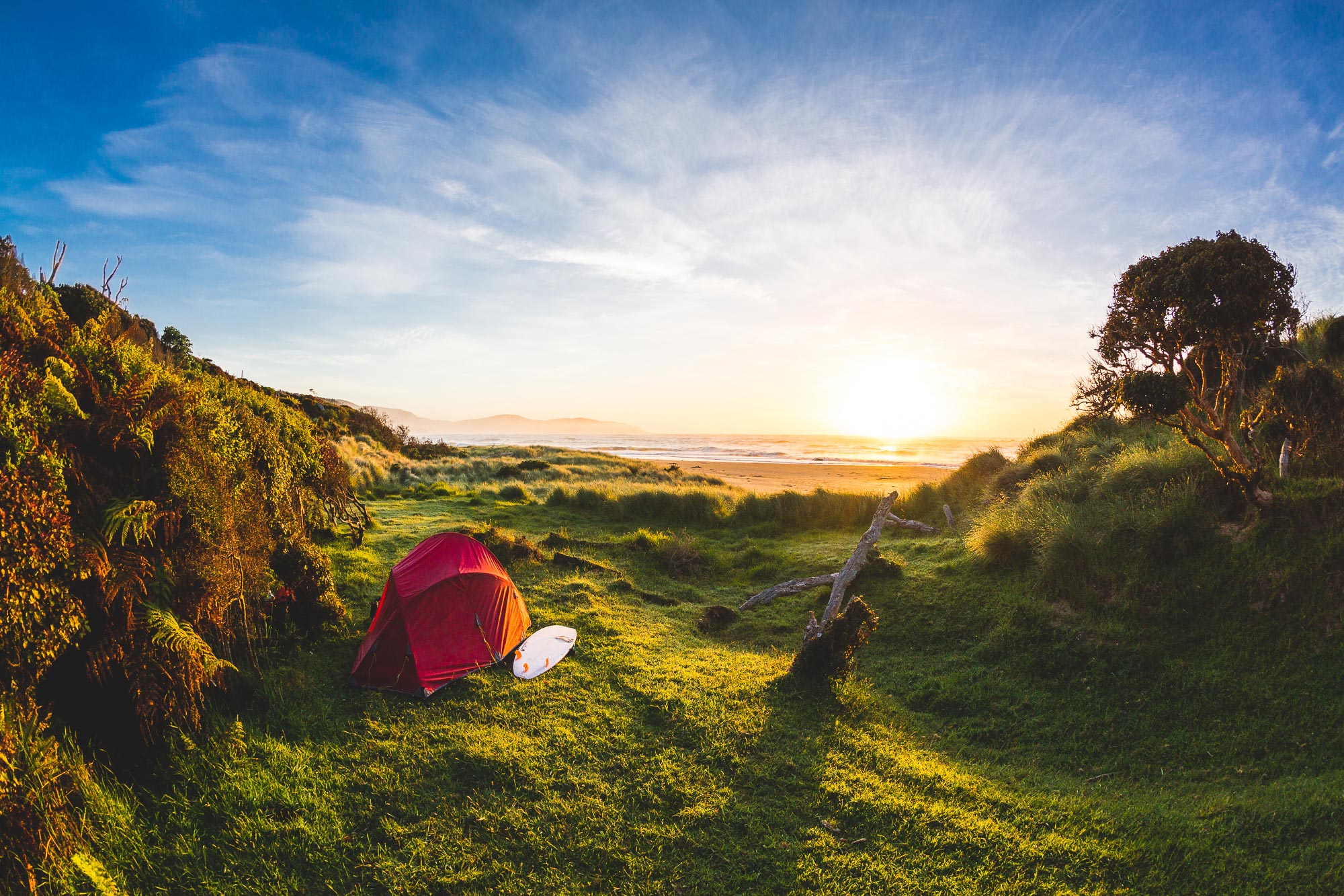 Camping at the beach in New Zealand.