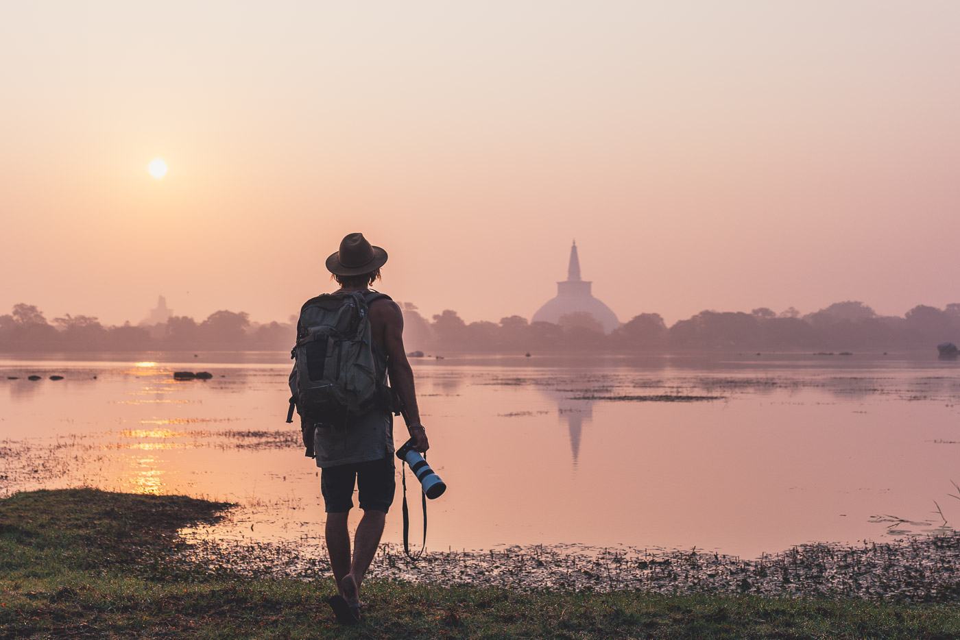 Sony Ambassador Stefan Haworth looking over Anuradhapura's temples at sunrise, the Ancient capital of Sri Lanka.