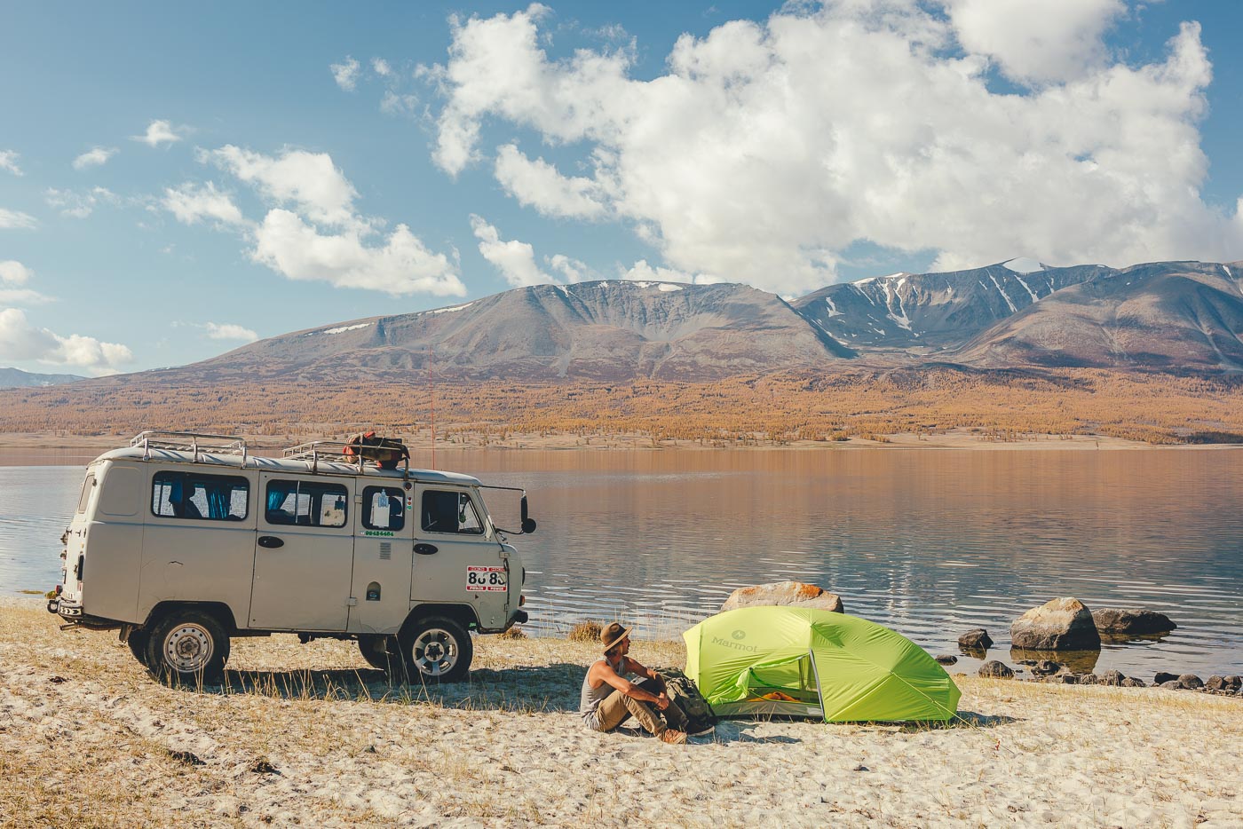 camping next to the lake in Mongolia