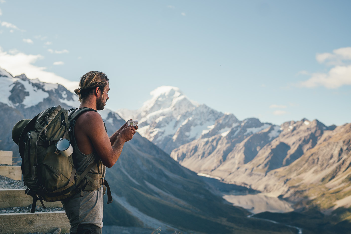 Photographer Stefan Haworth Filming on the Sony Action cam at Mount Cook, New Zealand