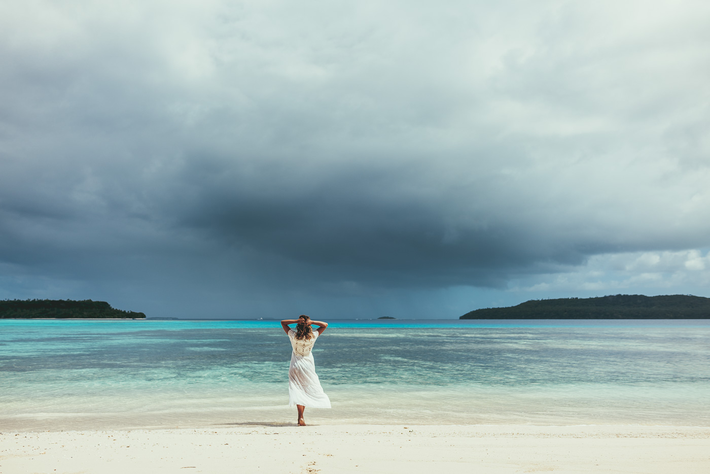 Mel at the beach during a storm in Vava'u Tonga