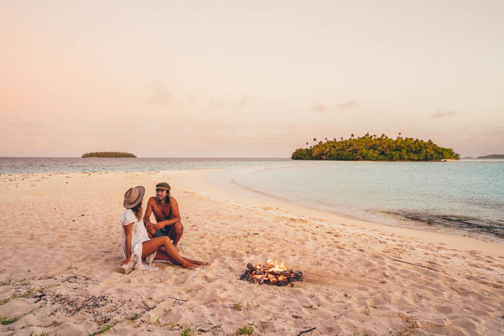 Photographer Stefan Haworth and Mel enjoying a campfire in Vava'u Tonga