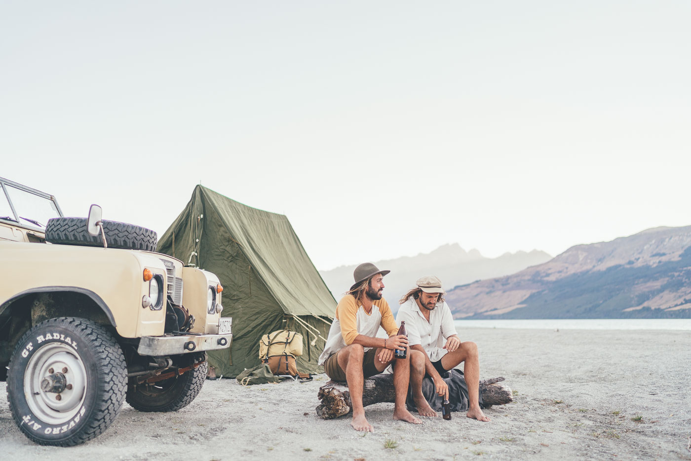 Photographer Stefan Haworth and Alexander Knorr sitting at a campsite in New Zealand on the Will and Bear Road trip