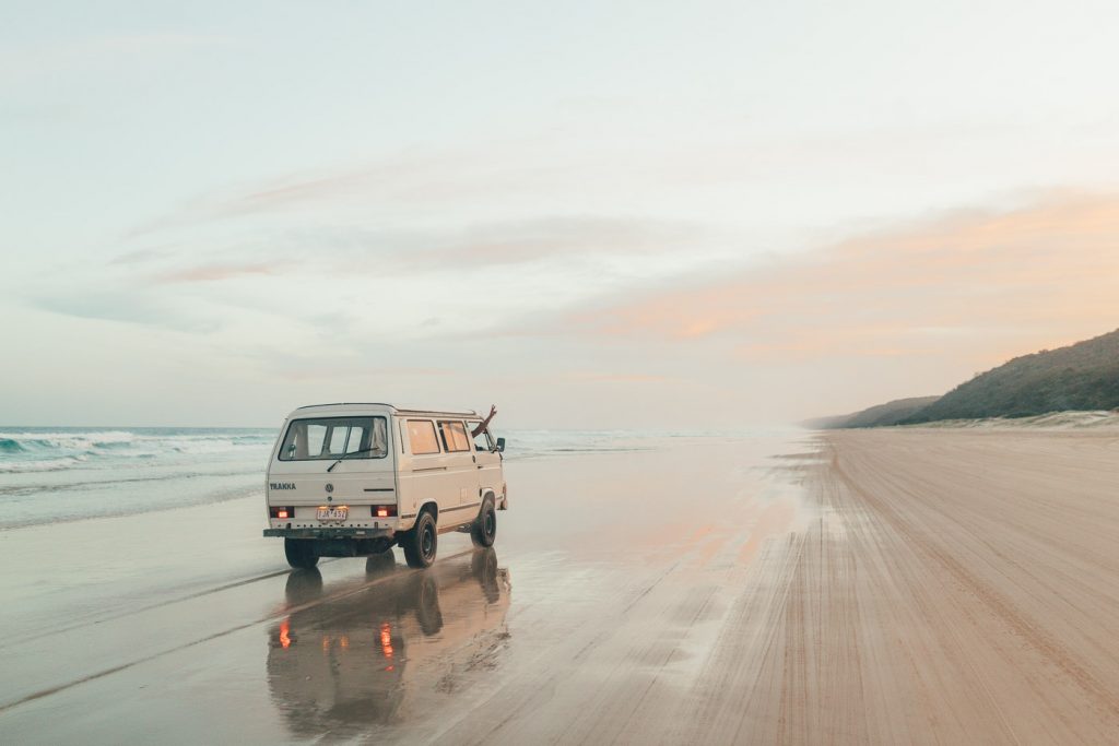 Driving the van along the beach