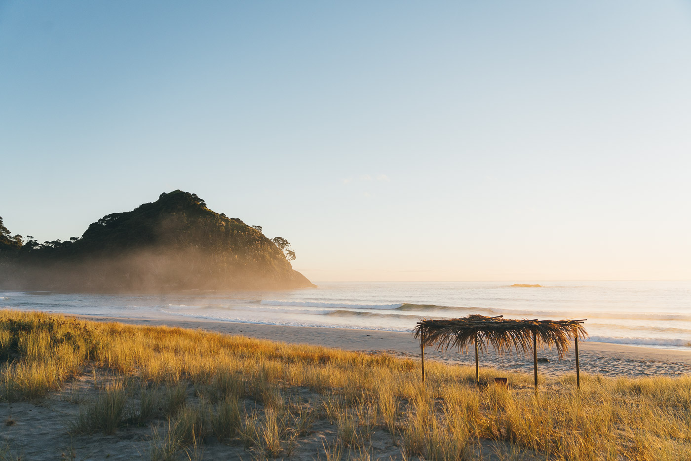 Waves breaking at sunrise on Great Barrier Island