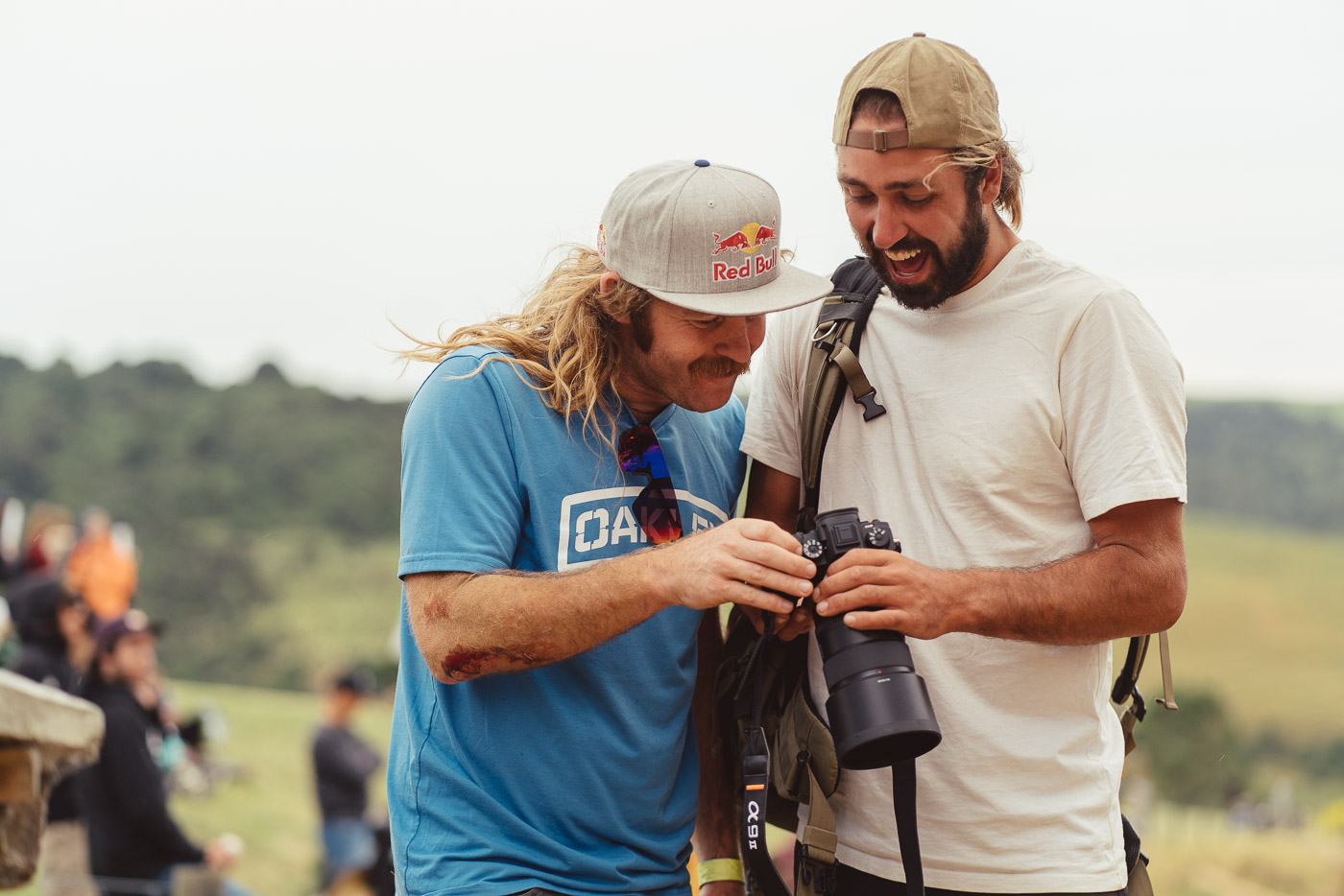 Redbull BMX athlete Michael 'Hucker' Clark reviewing photos with Sony Ambassador and Photographer Stefan Haworth