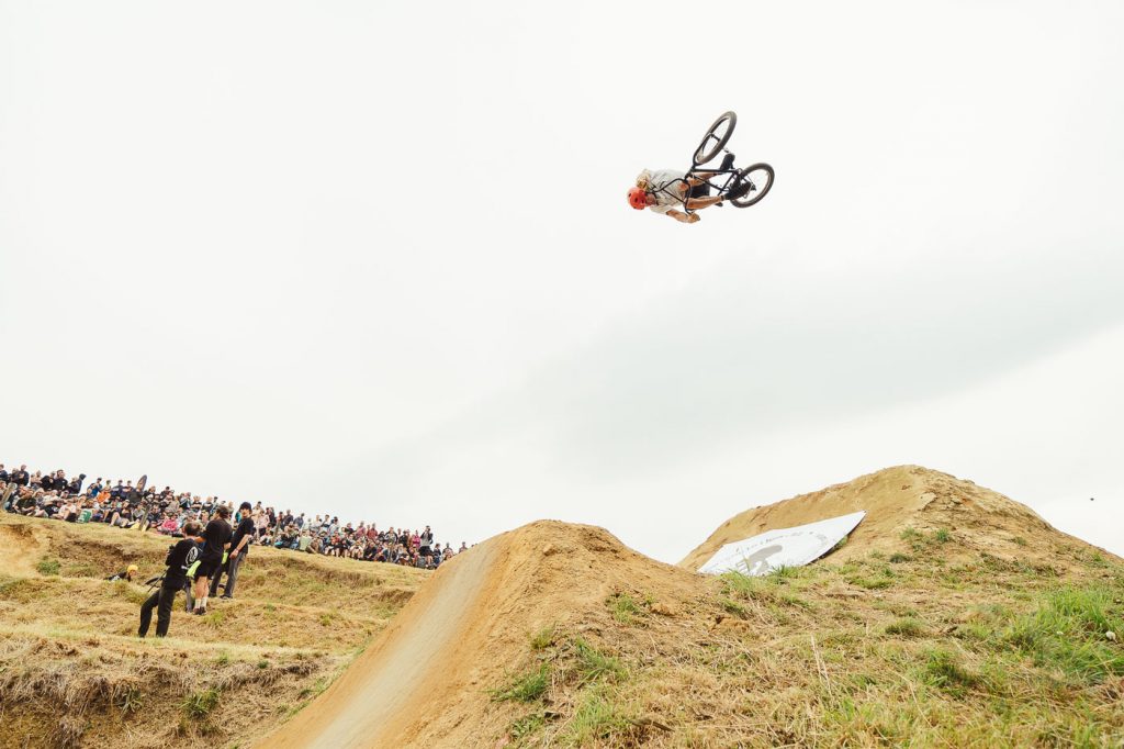 BMX rider Paul Langlands launching over a jump at Frew Farm Jam. Captured by Sony Ambassador Stefan Haworth