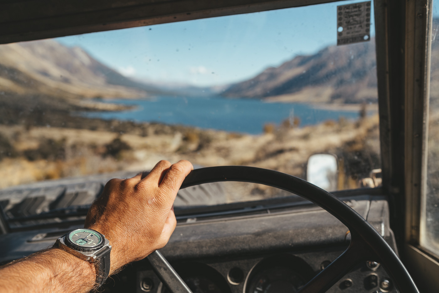 Rec Watches on the wrist of Stefan Haworth while 4wding a Series Land Rover in New Zealand