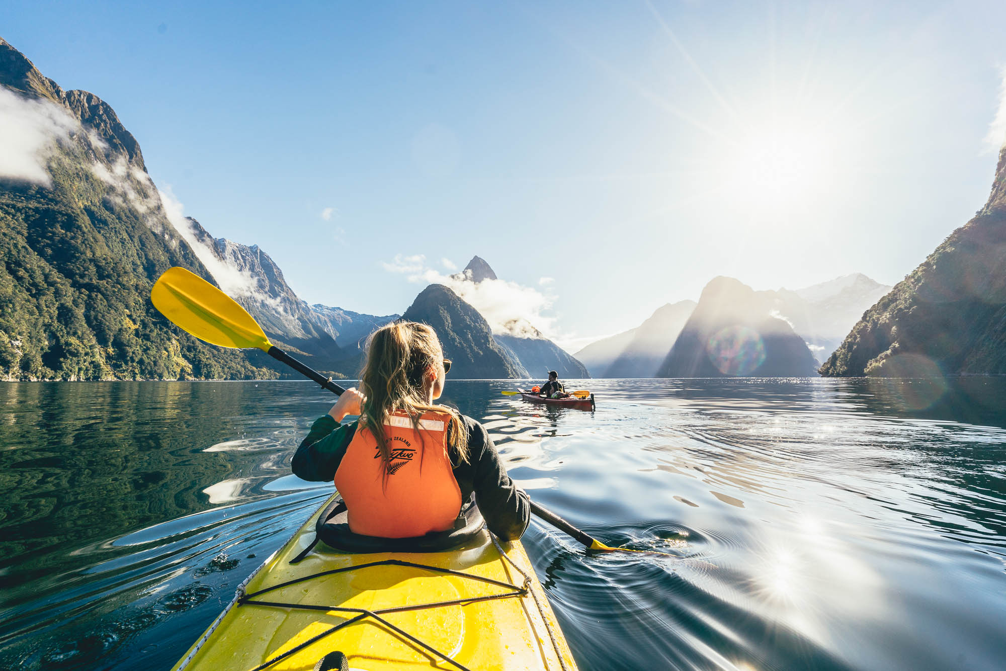 Guided kayaking tour in Milford Sound Fiordland New Zealand